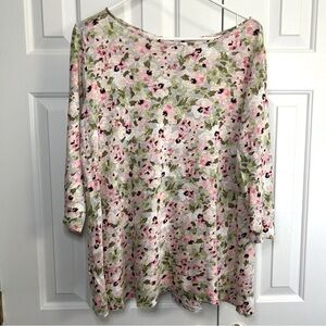 J Jill Love Linen Floral Long Sleeve Tie Back Top Size Medium